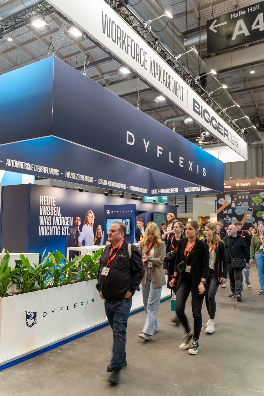Dark blue Bigger Together trade-show stand